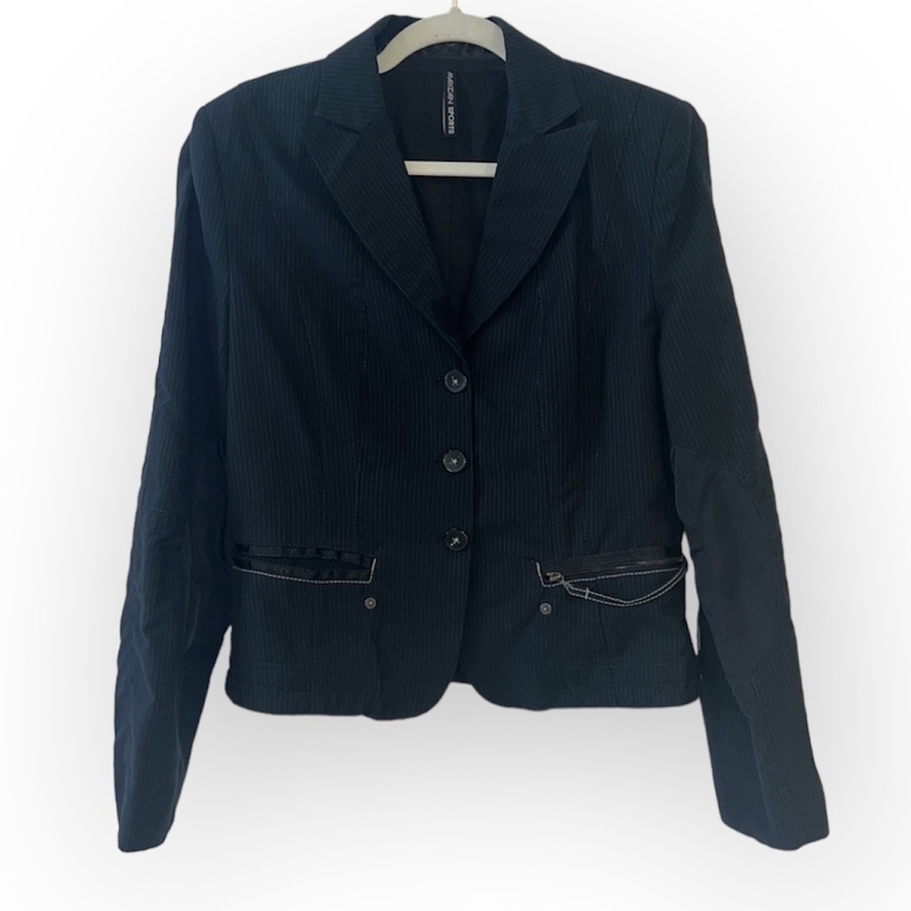 MARCCain Navy Virgin Wool Pinstripes Single Breasted Lapel Collar Blazer US 8